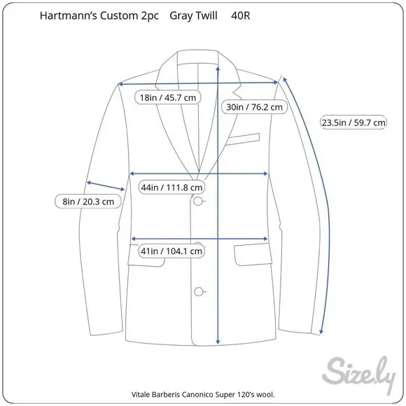 42R Hartmanns Custom Gray 2 Piece Suit - Pants 36/30 Italian Wool Mens Italian